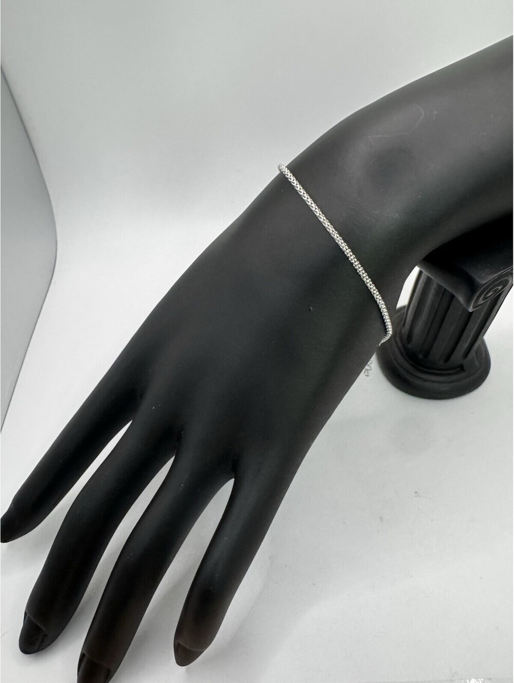 925 Sterling Silver Rhodium Plated Popcorn Chain Bracelet 6.5-7.5 inch 1.4mm